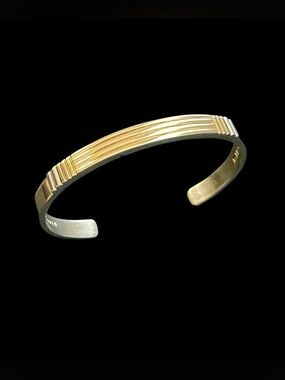 MM Rogers 14K Gold Sterling Silver Cuff Bracelet Vintage Southwestern Signed 23g